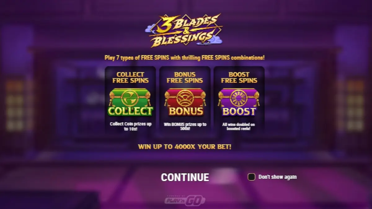 Tampilan visual slot 3 Blades & Blessings dengan tema ninja dan Jepang feodal